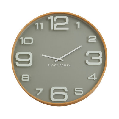 Orsina Large Wall ClockGrey & Natural Finish 60Cm Round Clock With Glass PanelDual-Tone Wooden Wall Clock from B&Q