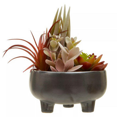 Premier Housewares Interiors By Premier Mixed Faux Succulents In Grey Ceramic PotSouthwestern Farmhouse Style Artificial PlantsNature-Inspired from B&Q