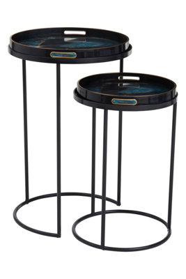 Orsina Set Of 2 Nesting Tables With Agate EffectRemovable Serving Tray TopsModern Black Frame Side Tables from B&Q