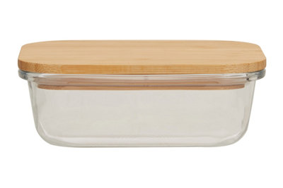 B&Q -  370Ml Glass Container With Bamboo LidGlass Container With Airtight LidClear Airtight Glass Container