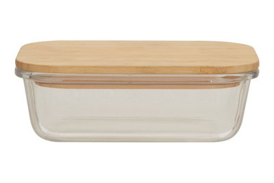 Premier Housewares Interiors By Premier Glass Container With Bamboo Lid, Glass Container With Airtight Lid, Clear Airtight Glass Container 640Ml