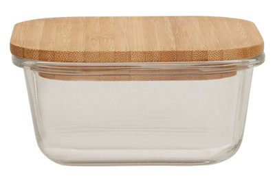 B&Q -  520Ml Square Glass Container With Bamboo LidGlass Container With Airtight LidAirtight Glass Container