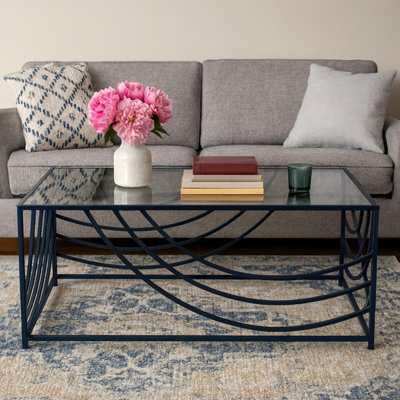 Orsina Mirrored Glass Top Coffee TableBlack Iron Frame With Curved Side DetailingOpen Frame Centrepiece from B&Q