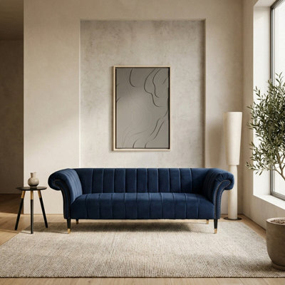 Orsina Three Seat Midnight Velvet Sofa from B&Q