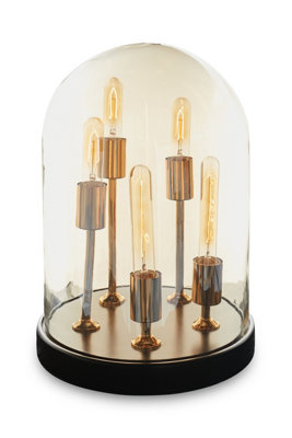 Orsina Amber Glass Dome Table LampAntique Wood Base With Brass HoldersElegant Cylindrical Bulb Design from B&Q