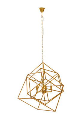 Orsina Brass Finish Four Bulb Pendant LightModern Cube Frame Hanging LightMinimalist Luxe Lighting Fixture from B&Q