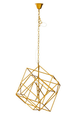 Orsina Brass Finish Six Bulb Pendant LightOverlapping Cube Metal FrameContemporary Luxe Lighting Fixture from B&Q