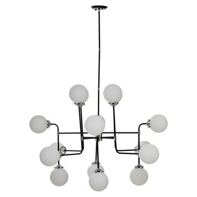 Orsina Black And Chrome 16 Arm Pendant LightModern Spherical Glass Ceiling FixtureHead Design With White Shades from B&Q