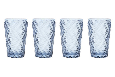 Orsina Set Of Four Blue Highball GlassesIntricately Designed Drinking GlassesDecorative Blue Glass Tumblers from B&Q