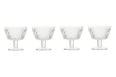Orsina Sturdy Set Of Four Clear Dessert DishesEmbossed Sundae Bowls For SnacksMini Dessert Cups For Pudding from B&Q