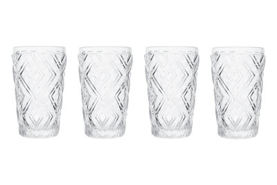 Orsina Unique Set Of 4 Clear Highball GlassesEngraved Crystal Water GlassesDiamond-Patterned Crystal Tumbler from B&Q