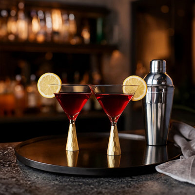 Orsina Set Of 2 Cocktail Glasses With Gold Finish StemMartini Glass With 250Ml CapacityCocktail Glasses For Bar from B&Q