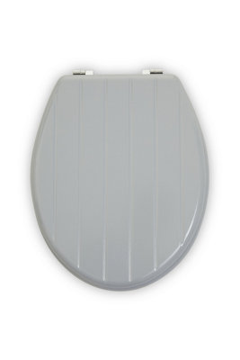 Orsina Matte Grey Toilet Seat With Panel LidToilet Cover With Fixings For Office UseOval Bathroom Seat Lid from B&Q