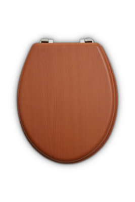 Orsina Antique Brown Toilet SeatWood Effect Veneer Toilet LidMdf Seat Cover With Chrome-Plated Metal Hinges from B&Q