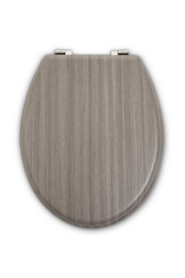 Orsina Grey Wood Toilet SeatOval Toilet Seat With Scratch-Resistant Veneer LidIdeal For Closet Seat Replacement from B&Q