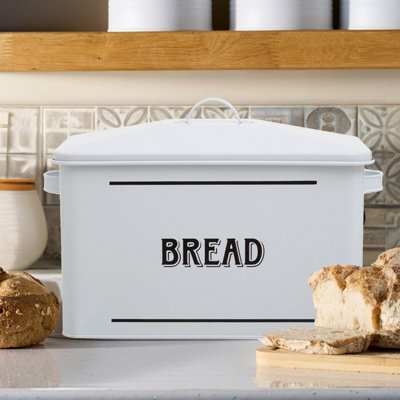 13L Grocer White Bread Bin Metal Loaf Storage Handle Food Container Kitchen - Image 4