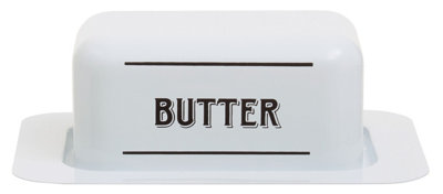 Grocer White Metal Butter Dish