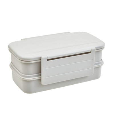 B&Q -  Minimalist Warm Grey Lunch Box With CutleryOrganized Lunch BoxVersatile Box With Reusable Spoon And Fork