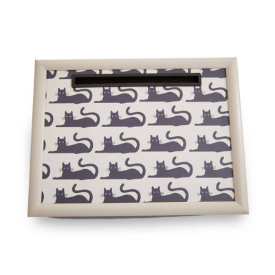 B&Q -  Interiors By Premier Cushioned Base Black Cat Lap Tray With Ipad HolderStylish Tray For BedroomRaised Rim Kitchen Tray