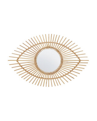 Orsina Natural Rattan Eye Shapped Wall MirrorRattan Frame Large Wall MirrorUnique Wooden Frame Mirror from B&Q