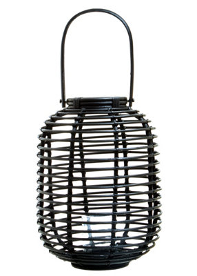 Orsina Sustainable Small Black Natural Rattan LanternRounded Modern Black Candle LanternVersatile Lantern from B&Q