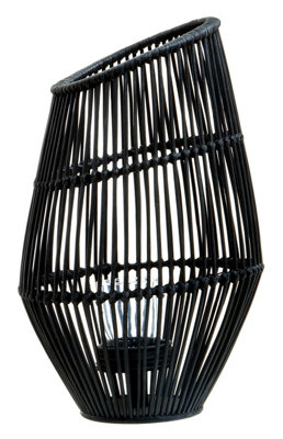 Orsina Elegant Design Large Black Natural Rattan LanternFunctional Black Tealight LanternSleek Candle Lantern from B&Q
