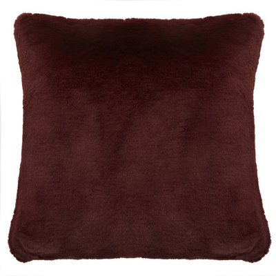 Orsina Red Wine Square Faux Fur CushionSoft Feather Filled Cushion For Sofa And BedLuxurious Plush Cushion from B&Q