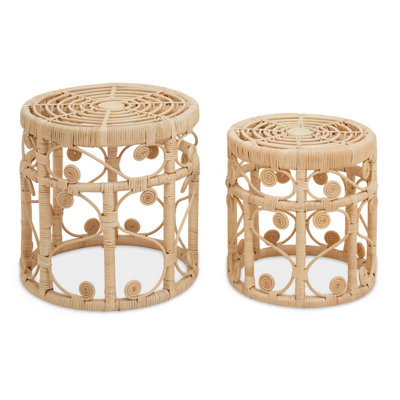 Orsina Elegant Set Of Two Natural Rattan TablesRound Coffee TableSturdy Side TableVersatile Small Table from B&Q