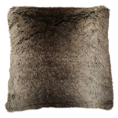 Orsina Mocha Ombre Square Faux Fur CushionLuxe Feather-Filled Throw Pillow With Faux-Suede Reverse from B&Q