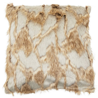 Orsina Lamina Grey And Natural Faux Fur Square CushionLuxe Ombre Design With Feather FillerFaux Throw Cushion from B&Q