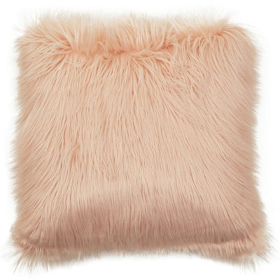 Orsina Bosie Mongolian Faux Fur Pink Square Cushion from B&Q