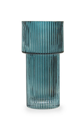 Orsina Small Ribbed Blue Glass Vase For Modern Home DecorSmall And Minimalistic Flower Vase For Living Room from B&Q