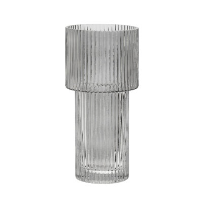 Orsina Small Ribbed Grey Glass Vase For Modern Home DecorSmall And Minimalistic Flower Vase For Living Room from B&Q