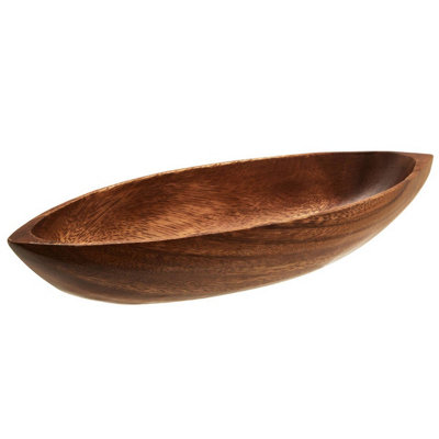 Premier Housewares Interiors By Premier Versatile Acacia Boat Shaped Serving Dish, Handcrafted Boat Dish For Livingroom, Compact Livingroom Dish Grain