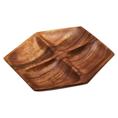 Orsina Functional Acacia Large Four Section Serving DishHand Carved Serving PlatterHexagonal Centrepiece Dish from B&Q