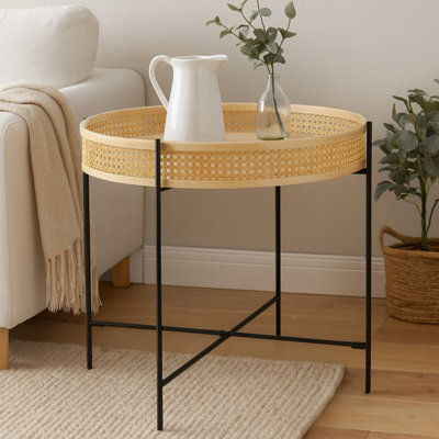Orsina Natural Rattan Top Coffee Table With Cross LegsHand Woven Square Webbed TableSleek Wooden Coffee Table from B&Q