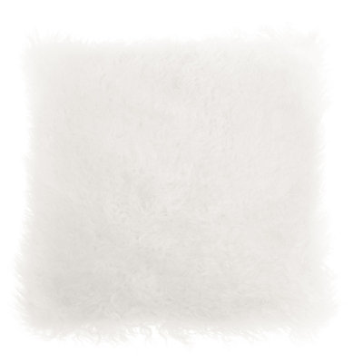Orsina Bosie Mongolian Fur White Square Cushion from B&Q