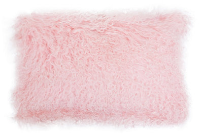 Orsina Bosie Mongolian Fur Pink Rectangular Cushion from B&Q