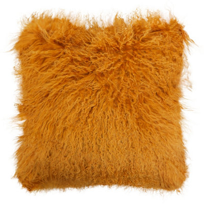 Orsina Bosie Mongolian Fur Ochre Square Cushion from B&Q