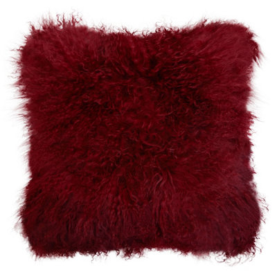 Orsina Bosie Mongolian Fur Maroon Square Cushion from B&Q