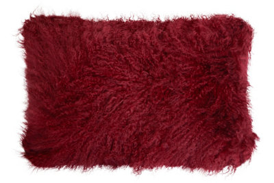 Orsina Bosie Mongolian Fur Maroon Rectangular Cushion from B&Q