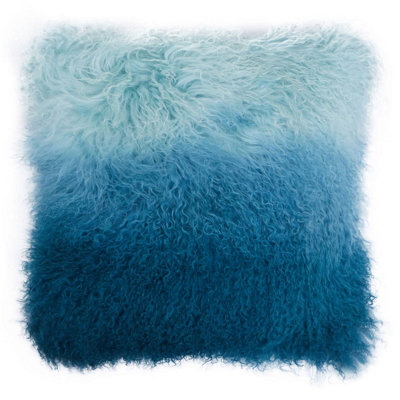 Orsina Blue Ombre Mongolian Lamb Fur Square CushionLuxe Gradient Faux Fur Throw Pillow With Feather Filler from B&Q