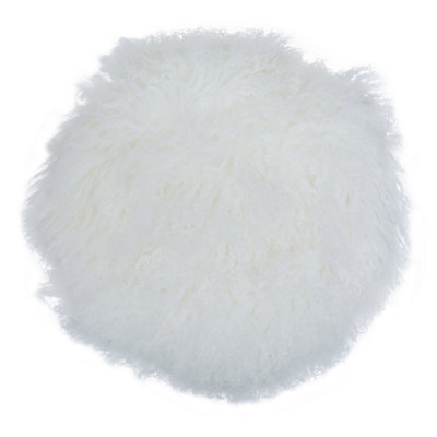 Orsina Bosie Mongolian Fur White Round Cushion