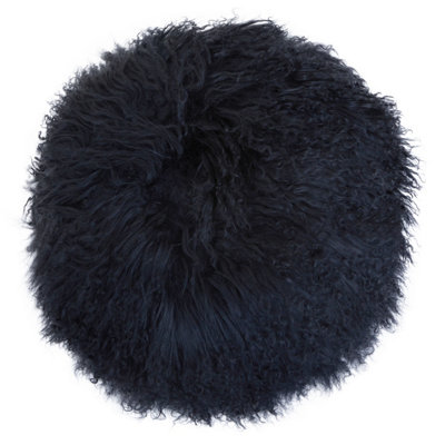 Orsina Bosie Mongolian Fur Black Round Cushion