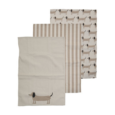 Orsina Set Of Three Tea TowelsUltra-Absorbent Kitchen TowelsSausage Dog Pattern Tea TowelsKitchen Towels from B&Q