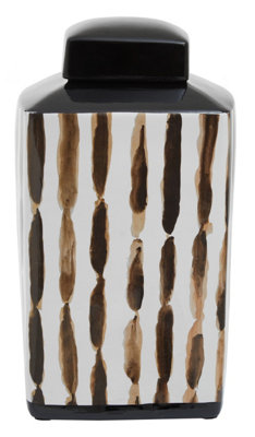 Orsina Large Ceramic Jar With Black LidTonal Brushstroke Modern Trinket JarDecorative Porcelain Accent Jar from B&Q