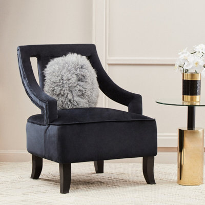 Orsina Black Velvet Accent ChairPlush Black Velvet Upholstery With Inward-Curving ArmsWooden-Leg Lounge Chair from B&Q