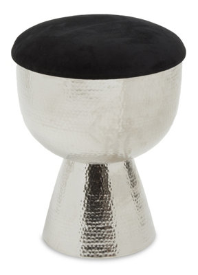 Premier Housewares Interiors By Premier Chrome & Black Stool With Velvet SeatHammered Details Makeup StoolContemporary Ottoman Footstool from B&Q