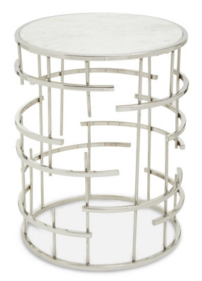 Orsina Marble Top White Side TableOpen Design Frame Bedside TableRound End Table For Living RoomLoungeHome from B&Q