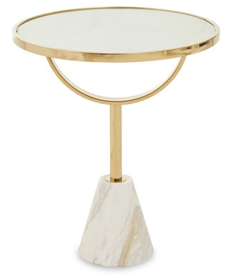 Orsina Oria White Glass White Marble Base Side Table from B&Q